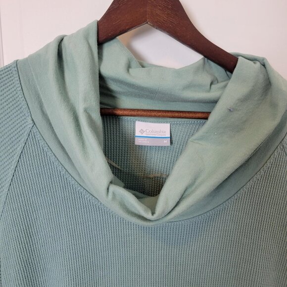 Columbia Med Womens Shirt Green Cowl Neck Waffle Knit Thermal Athleisure Top - Picture 2 of 5